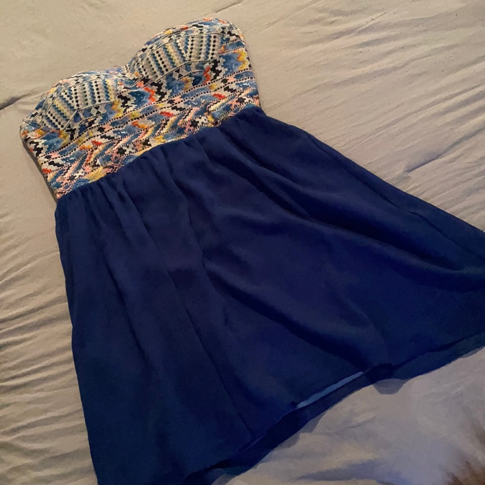 Super Cute Tribal/Royal Blue Strapless Dress